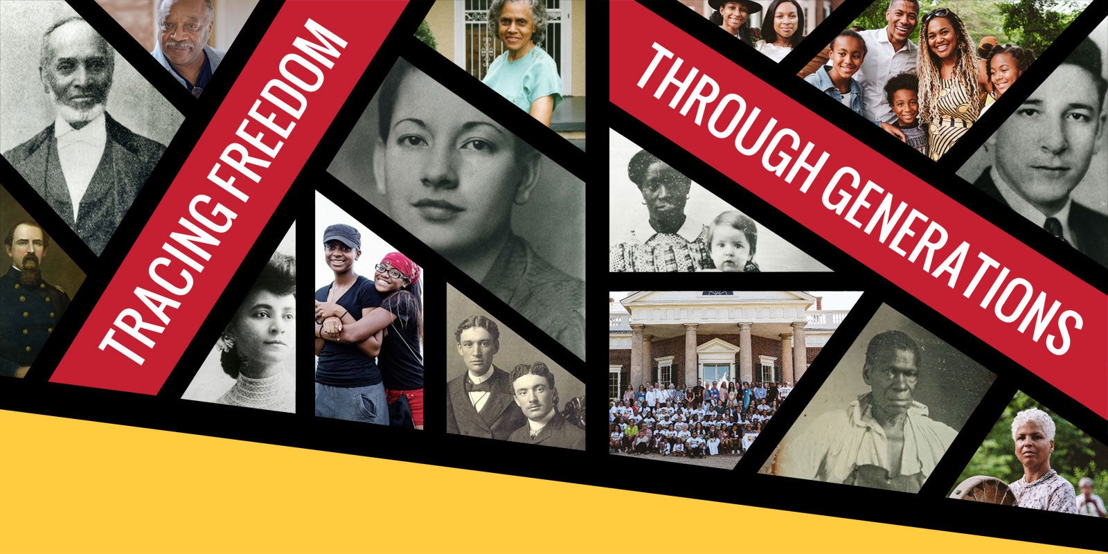 Collage of photos of black individuals spanning generations and time periods. The collage is labelled 