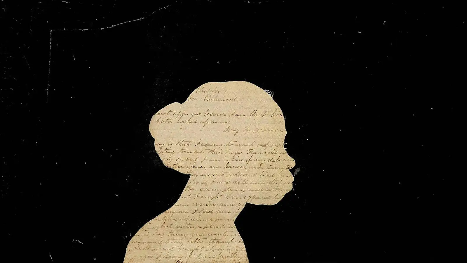 Silhouette of a profile of a person, who is assumed to be a black woman. Inside the silhouette is a handwritten document.